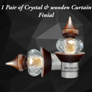 Pair Of Wooden & Crystal Finial